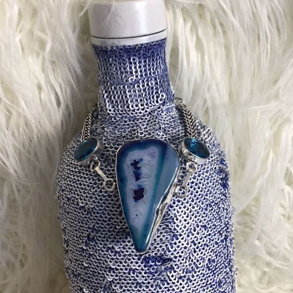 BLUE SOLAR AGATE BRACELET IN 925 STERLING 7 to 8” - Picture 1 of 11